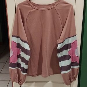 KevaMolly Floral Sleeve Women's Top - Brown and Pink